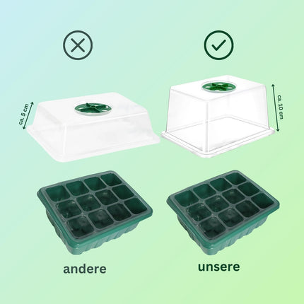 Small indoor greenhouse with 12 cells of 3.5 x 3.5 cm² for growing plants indoors, on windowsills, balconies, or terraces. A growing box ideal for fast-growing seedlings (black)