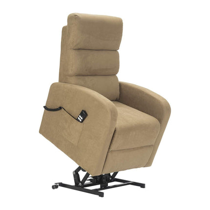 Sime LU-2 ADJUSTABLE electric recliner for seniors with 2 motors, independently adjustable backrest and footrest, 4-wheel kit, non-deformable seat, microfiber recliner with stand-up aid, camel