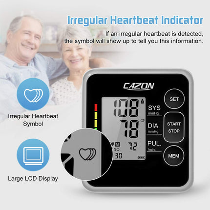 CAZON Blood Pressure Monitors Upper Arm Digital Fully Automatic Blood Pressure Monitor Pulse Measurement Blood Pressure Measurement Large with Large Cuff 2x120 Dual-User Black