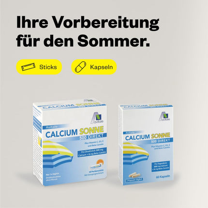 Avitale Calcium Sun 500 Direct - To prepare your skin for the sun with 500 mg calcium and 6 mg beta-carotene plus vitamins C, D3 and E, 150 g