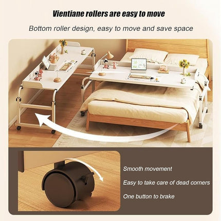 KHLMSRXJ Rolling overbed table, bedside table with wheels, height and length adjustable, mobile table, over the bed with wheels, large cross-bed table with wheels