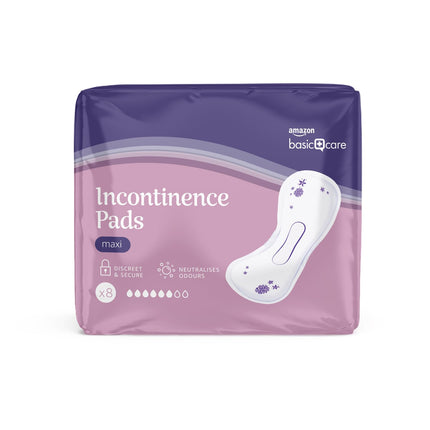Amazon Basic Care Incontinence Pads Maxi, Unscented, 6 Packs of 8 (48 Pads)