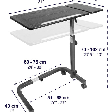 KMINA - Overbed table on castors, height-adjustable, hospital bed side table, nursing bed, bed with castors, black