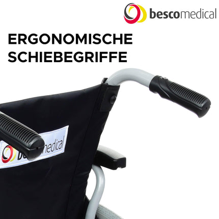 bescomedical Primus MS 2.0 wheelchair - foldable transport wheelchair - travel wheelchair with quick-release axle system - aluminum frame in metallic gray - seat width 49 cm - folding wheelchair - transit wheelchair