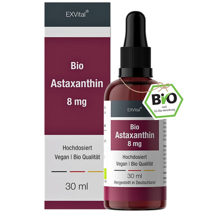 Organic Astaxanthin Drops, 8mg Astaxanthin per daily dose, High Dose &amp; Vegan - 100% Natural Astaxanthin - High Bioavailability - Laboratory Tested, 30 ml