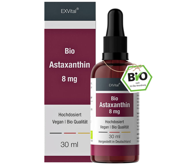 Organic Astaxanthin Drops, 8mg Astaxanthin per daily dose, High Dose &amp; Vegan - 100% Natural Astaxanthin - High Bioavailability - Laboratory Tested, 30 ml