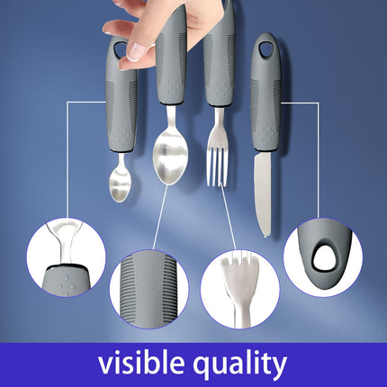 Yuflen 4 Piece Easy Grip Cutlery Set Cutlery with Thick Handle Disabled Eating Aid Cutlery Non-Slip Handles for Disabled Arthritis Parkinsons Elderly People or People with Tremors