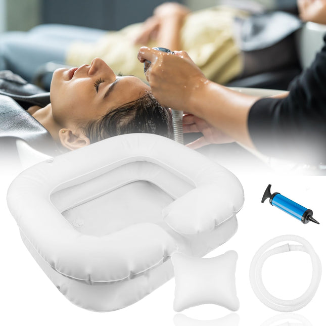 Hair wash basin for bedridden patients, hair washing for bedridden patients, inflatable hair wash basin for washing in bed, mobile shampoo basin with 1M drain hose, hair wash basin for postoperative patients