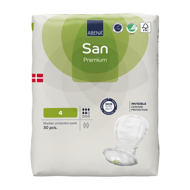 ABENA San 4 Premium Incontinence Pads 30 pieces for women and men, 800 ml absorbency, fast-absorbing incontinence products, discreet and anatomical incontinence pads for men/women
