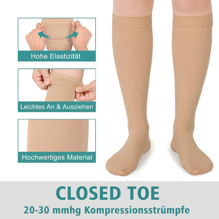 Evolyline Medical Compression Stockings Women Men 20-30 mmHg, Calves Closed Toe Support Stockings Compression Socks Thrombosis Stockings Graduated Support for Varicose Veins Edema