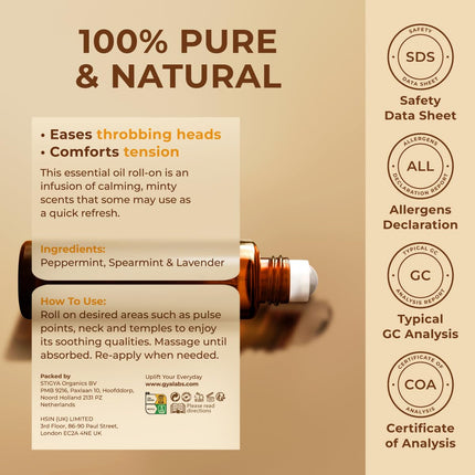 Gya Labs Migraine Essential Oil Roll-on - Migraine Relief Stick Roller, Fast Comfort for Head Tension, 100% Pure and Natural, Blend with Peppermint Oil (10ml)