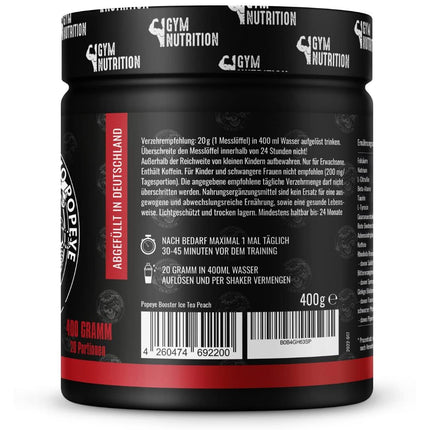 ROAD TO HELL - Ultra Hardcore Booster Pre-workout - Powder - ATP + L-Arginine + Citrulline + Beta Alanine + Caffeine 400g in collaboration with Sportstudio Popeye Ice Tea Peach Flavor Vegan