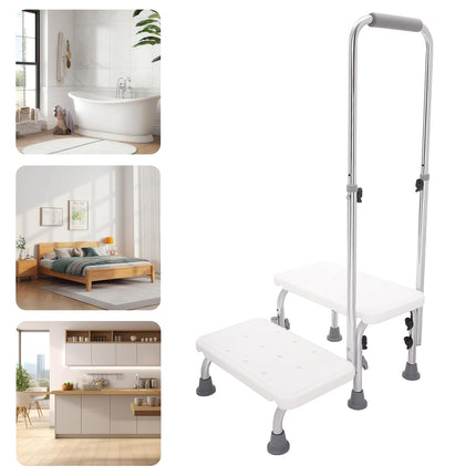 Mobile safety step bath entry aid for seniors non-slip household step 2 steps step with handle, height adjustable bath step for beds, vehicles and bathtubs