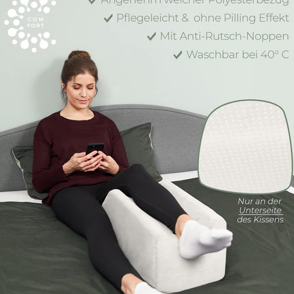 Ergonomic vein pillow for leg elevation - leg elevation pillow, leg support wedge pillow/support pillow for legs and knees, ideal as a lymphatic pillow and vein wedge, WHITE