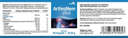 Wellpursan ArthroNem Plus - 90 joint capsules to support osteoarthritis and joint pain, joint complex with MSM and vitamin C, dietary supplement for joints and cartilage