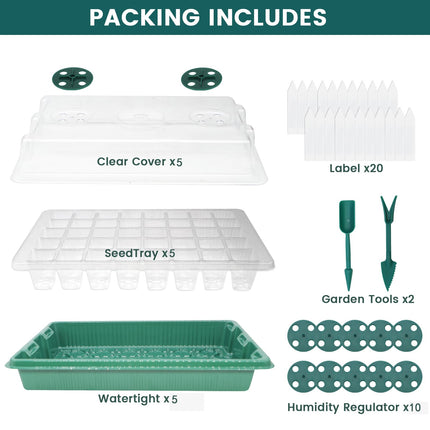 MQFORU Indoor Greenhouse Propagator, 5 Pack 200 Cells Mini Greenhouse Propagation Set Greenhouse Propagation Tray with Transparent Lids/Adjustable Window, for Plant Growth and Seed Germination