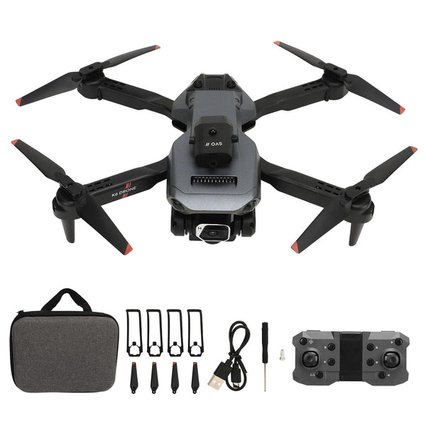 Foldable Quadcopter Drone, K6 FPV RC Quadcopter with 1080P 4K HD Dual Camera, 15 Minutes Flight Time, Intelligent Hovering and Obstacle Avoidance, 50x Zoom Wi-Fi Drone