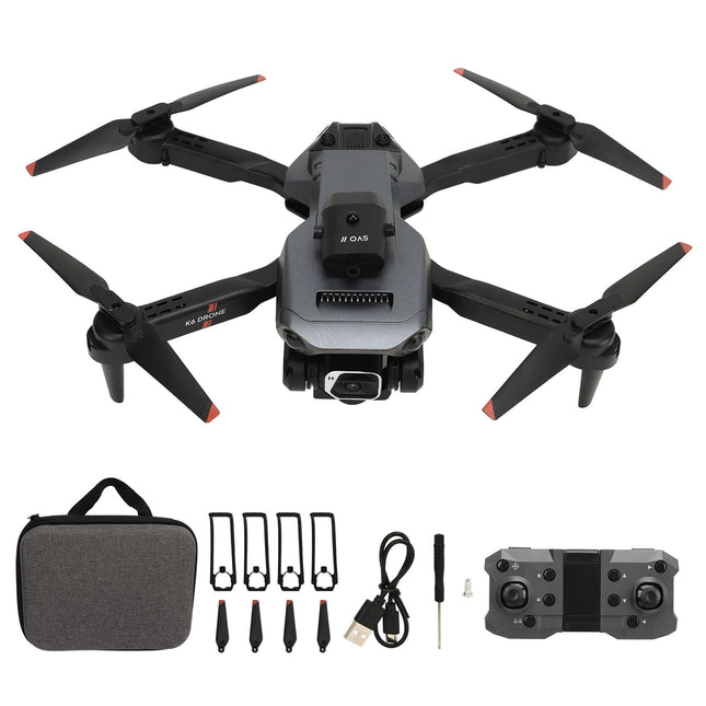 Foldable Quadcopter Drone, K6 FPV RC Quadcopter with 1080P 4K HD Dual Camera, 15 Minutes Flight Time, Intelligent Hovering and Obstacle Avoidance, 50x Zoom Wi-Fi Drone