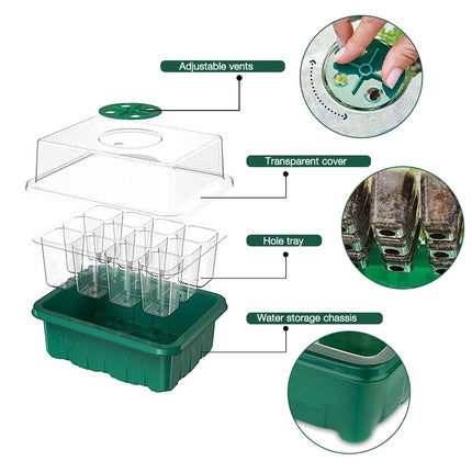HRKVSK Mini Greenhouse Cultivation, 10 Pieces 120 Cells Indoor Greenhouse Cultivation Box, Plant Cultivation Set with Lid, Cultivation Box with 10 Labels 2 Tools for Seedling Plant
