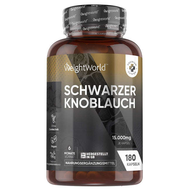 Black Garlic 100:1 - 15000mg per capsule - With Allicin &amp; S-Allylcysteine ​​- 180 vegan capsules - 6 month supply - For adults - By WeightWorld