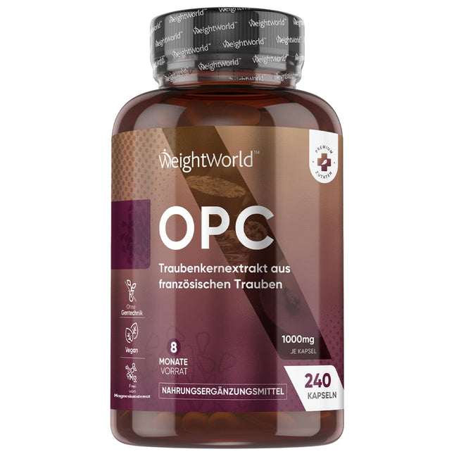 OPC Grape Seed Extract - 240 Capsules - 1000mg Extract per Capsule - 8 Month Supply - 95% OPC - From French Grapes - WeightWorld