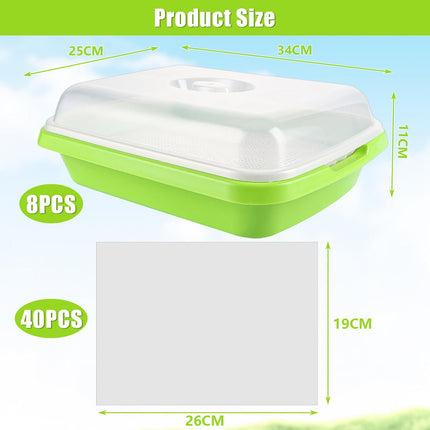 CYEER 8 Pack Sprouting Trays, 34x25x11CM Cress Seed Trays, Microgreens Seed Trays, Sprouting Tray, Sprouting Kit for Growing Mung Beans, Alfalfa, Wheatgrass