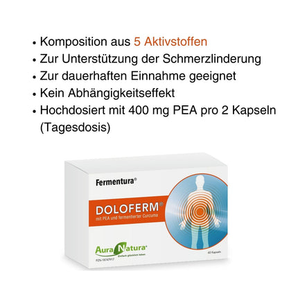 Aura Natura Fermentura Doloferm - with PEA (palmitoylethanolamide), PQQ, MSM, rosehip extract, and fermented turmeric | Supports the well-being of muscles, joints, and back | 60 capsules