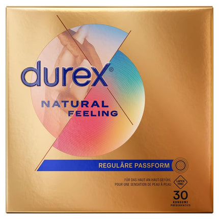 Durex Natural Feeling Condoms – Latex-free condoms made from Real Feel material and with an anatomical Easy-On shape – 30-pack (1 x 30 pieces)