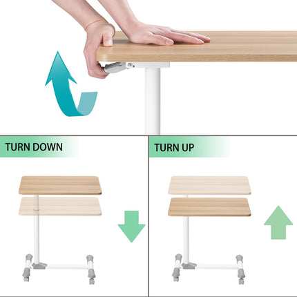 ETHU Overbed Table on Wheels, Height Adjustable 62-77 cm, Computer Desk Height Adjustable with Wheels, Workstation on Wheels for Couch, Bed, Children's Room and Home Office (Oak)