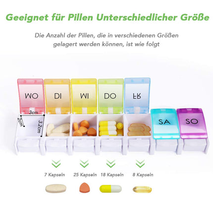 Opret Pill Box German, Pill Box 7 Days Rainbow Medicine Box Weekly Pill Box Small Easy to Open for On the Go
