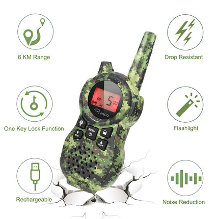 Ryaco 2X Walkie Talkies Set Children's Radios 1-3KM Range 8 Channels with Backlit LCD Flashlight Walkie Talkie Children's Toys for Outdoor Adventures, Camping, Hiking
