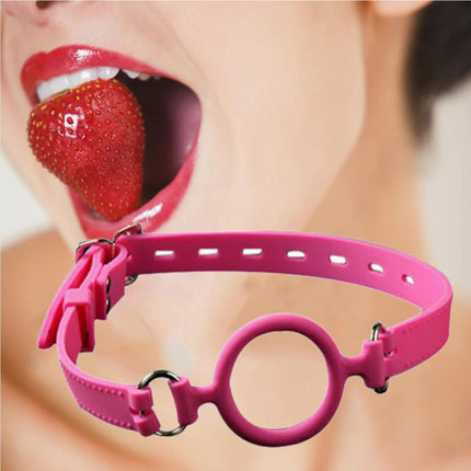 Vielretude Silicone O-Ring Mouth Gag Bondage Fetish Ball Gag BDSM Oral Gag Adjustable Erotic Toy (Pink)