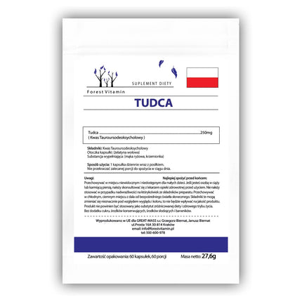 TUDCA - Forest Vitamin TUDCA 250mg Capsules - Tauroursodeoxycholic Acid - Super Liver Support - Health and Beauty (60)