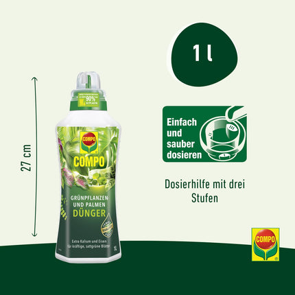COMPO Green Plant Fertilizer and Palm Fertilizer – Special liquid fertilizer for all indoor, balcony, and patio plants – 1 liter
