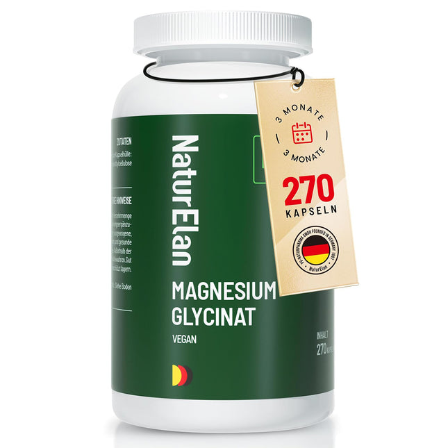 Magnesium Glycinate High Dose Capsules - 270 Capsules, 300mg Magnesium per Daily Dose, Vegan, Produced in Germany