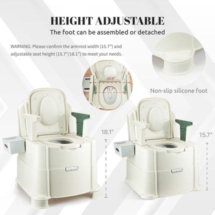Hybodies Bedside Commode, Portable Toilet for Adults, Commode Chair for Toilet with Arms, Height Adjustable, 2 Toilets and Induction Night Light, Potty Chair for Elderly and Disabled