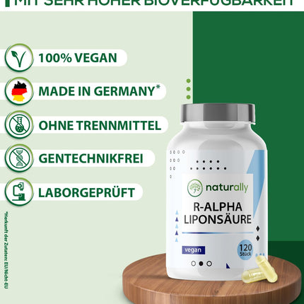 naturally R Alpha Lipoic Acid Capsules [120 Capsules] – 300 mg high-dose, vegan, Made in Germany