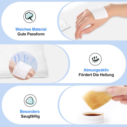 Compresses Sterile 10x10cm 50 pieces Wound compresses STERILE 8 layers Wound dressing Dressing material Gauze compresses Wound gauze Compress for wound care Blood absorption + E-Book (about health)