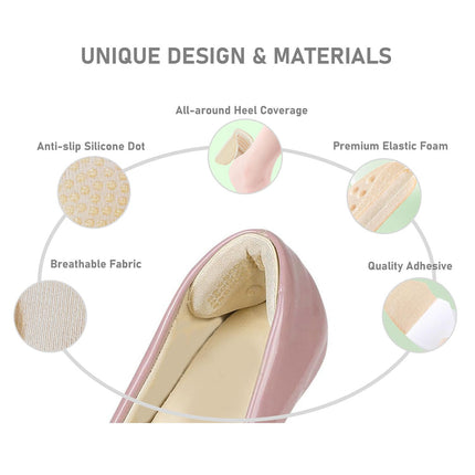 VivoFoot 4 Pack Heel Pads, Heel Protectors, Thick Insoles and Fillers for Shoes That Are Too Big, Heel Cushions for Shoes, Self-Adhesive Heel Holders to Prevent Blisters &amp; Friction (Beige)