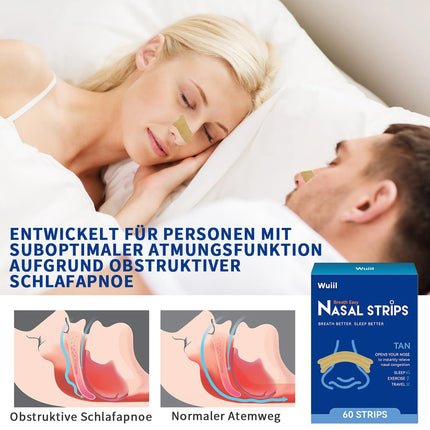60 pieces nasal strips, nasal strips for snoring, nasal strips, anti-snoring patches, extra strong nasal strips against snoring, better breathing with a blocked nose, for better sleep quality