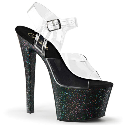 Pleaser SKY-308MG, Women's Platform Sandals, Black (Black (Clr/Blk Glitter)), 38 EU (5 Women's UK)