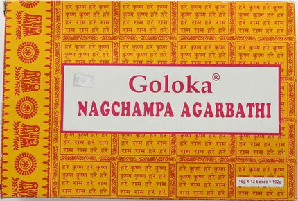 Goloka Nag Champa Incense Sticks, 16 Grams x 12 Boxes, 12 Sticks (Pack of 1)