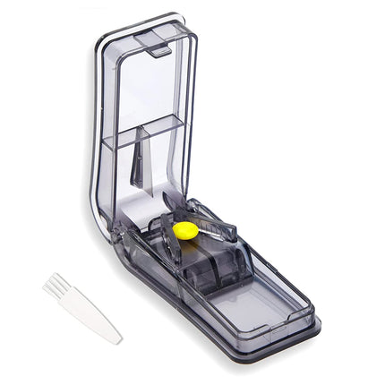 GeekerChip tablet splitter, pill splitter, medication splitter, for large and small tablets, medication splitter with storage compartment, divides pills precisely (black)