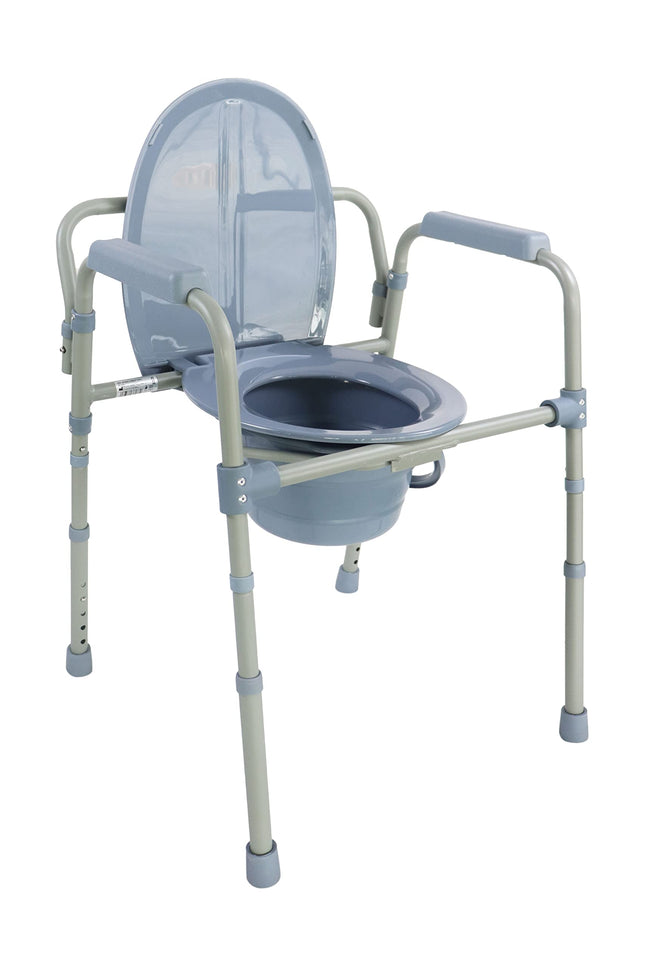 PEPE Mobility - Commode Chair for Seniors, Height-Adjustable, with Bucket, Armrest, Grey