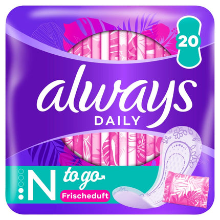 Always Daily Panty Liners for Women, Normal To Go Fresh (20 Pads) with fresh fragrance, flexible &amp; comfortable, breathable