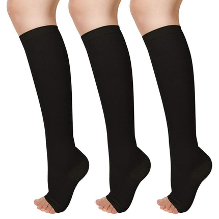 Evolyline 3 Pairs Compression Stockings Women Men, Medical Open Toe Stockings Support Stockings Compression Socks Graduated Thrombosis Stockings for Sports Reduce Leg Pain Varicose Veins