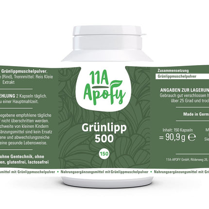 Green-lipped 500 with green-lipped mussel from New Zealand, 1000 mg per daily dose, laboratory-tested, 150 capsules