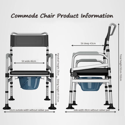Commode Chair, Height Adjustable Folding Portable Nursing Chair, Commode Chair Toilet Chair with Non-Slip Rubber Feet, Shower Chair Potty Chair for Elderly Disabled Pregnant Women