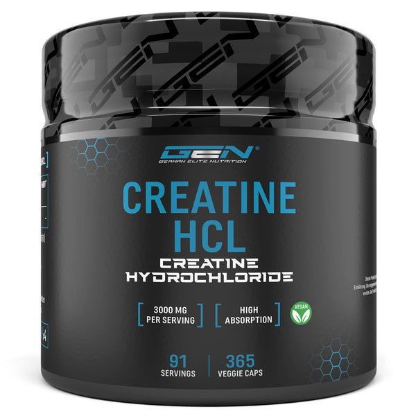 Creatine HCL - 365 Capsules - High Dose with 3000 mg - Pure Creatine Hydrochloride - High Absorption - High Bioavailability - Vegan