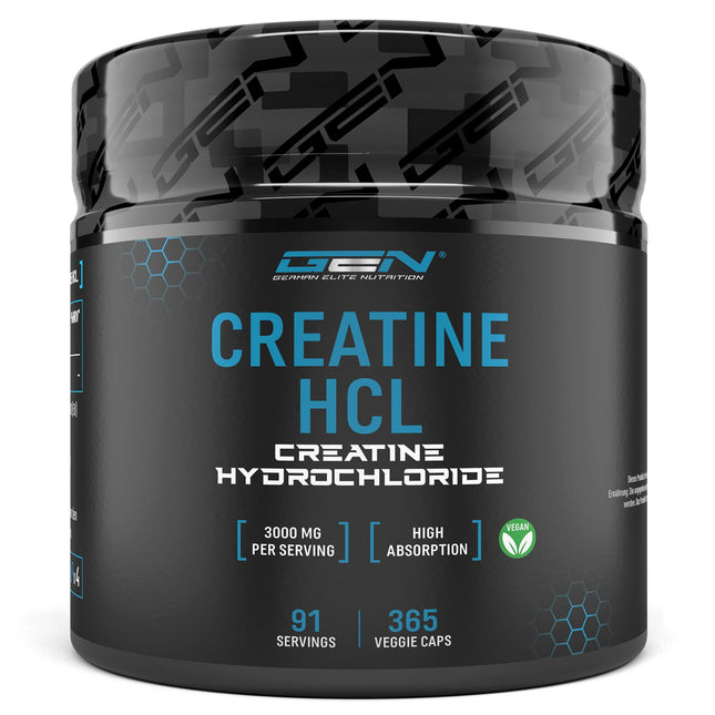 Creatine HCL - 365 Capsules - High Dose with 3000 mg - Pure Creatine Hydrochloride - High Absorption - High Bioavailability - Vegan